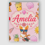 Personalised Name Cute Summer Dog Soft Pink Custom  Bespoke Interior Contemporary Canvas Wall Art Print Decor Picture Ready to Hang