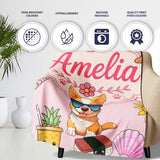 Cute Summer Dog Soft Pink Background Ice Cream Starfish Seamless  Personalised Custom Name Super Soft Fleece Blanket Bed Sofa Throw