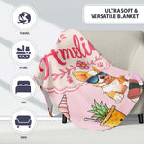 Cute Summer Dog Soft Pink Background Ice Cream Starfish Seamless  Personalised Custom Name Super Soft Fleece Blanket Bed Sofa Throw
