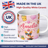 Personalized Custom Name Cute Summer Dog Soft Pink Background Ice Cream Starfish Seamless 11oz Ceramic Coffee Tea Mug White Large Handle