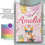 Cute Summer Dog Soft Pink Background Ice Cream Starfish Seamless  Personalised Custom Name Super Soft Fleece Blanket Bed Sofa Throw
