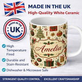 Personalized Custom Name Classic Christmas Tree Gifts Ornaments Stars Holiday Seamless Lovely 11oz Ceramic Coffee Tea Mug White Large Handle