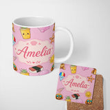 Personalized Custom Name Cute Summer Dog Light Pink Background Ice Cream Starfish Seamless 11oz Ceramic Coffee Tea Mug White Large Handle