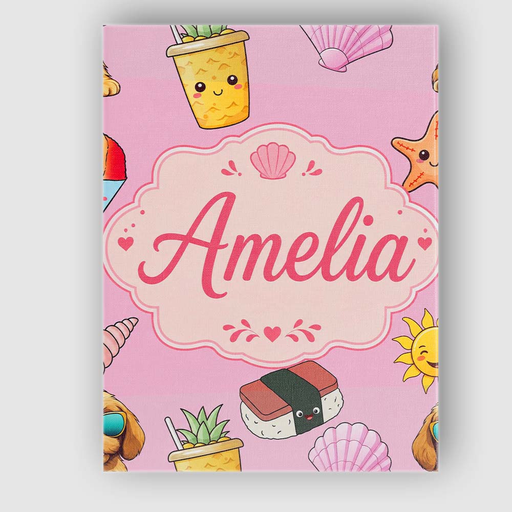Personalised Name Cute Summer Dog Light Custom  Modern Room Accent Elegant Feature Canvas Wall Art Print Decor Picture Ready to Hang