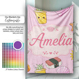 Cute Summer Dog Light Pink Background Ice Cream Starfish Seamless  Personalised Custom Name Super Soft Fleece Blanket Bed Sofa Throw