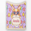 Cute Summer Dog Purple Background Ice Cream Starfish Seamless  Personalised Custom Name Super Soft Fleece Blanket Bed Sofa Throw