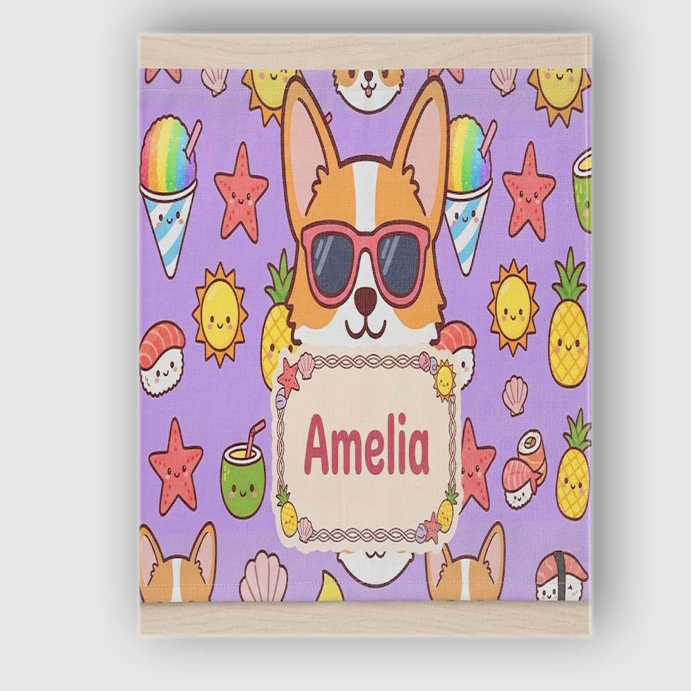 Personalised Name Cute Summer Dog Purple Custom  Unique Gift Idea Elegant Feature Canvas Wall Art Print Decor Picture Ready to Hang