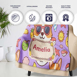 Cute Summer Dog Purple Background Ice Cream Starfish Seamless  Personalised Custom Name Super Soft Fleece Blanket Bed Sofa Throw