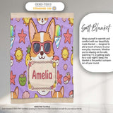 Cute Summer Dog Purple Background Ice Cream Starfish Seamless  Personalised Custom Name Super Soft Fleece Blanket Bed Sofa Throw
