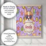 Personalised Name Cute Summer Dog Purple Custom  Unique Gift Idea Elegant Feature Canvas Wall Art Print Decor Picture Ready to Hang