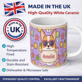 Personalized Custom Name Cute Summer Dog Purple Background Ice Cream Starfish Seamless 11oz Ceramic Coffee Tea Mug White Large Handle