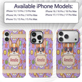 Cute Summer Dog Purple Background Printed Design Custom Name Protective Phone Case Mobile Cover Durable Everyday Smartphone Shock Resistant
