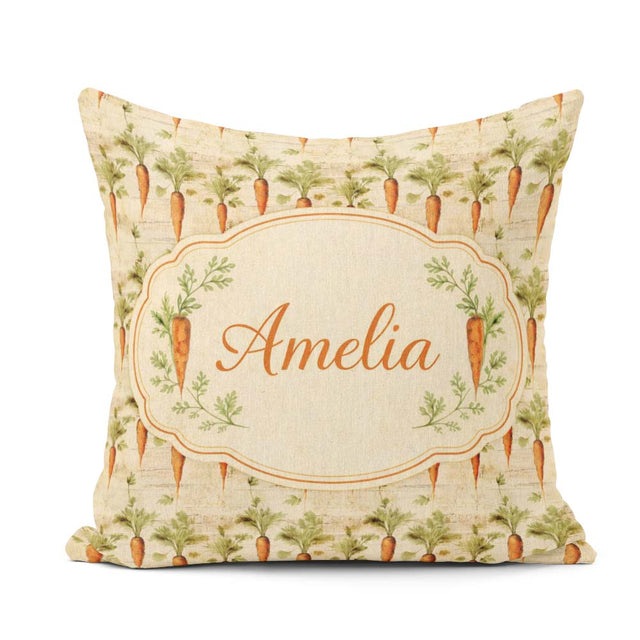 Custom Name Farmhouse Style Hand Drawn Carrot Distressed Texture Square Filled Cushion Throw Pillow Sofa Bed Home Decor Zip Washable UK Made