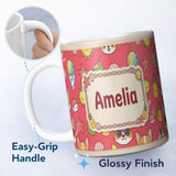 Personalized Custom Name Cute Summer Dog Red Background Ice Cream Starfish Seamless Pattern 11oz Ceramic Coffee Tea Mug White Large Handle