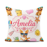 Custom Name Summer Dog Grey Ice Cream Starfish Seamless Pattern Square Filled Cushion Throw Pillow Sofa Bed Home Decor Zip Washable UK Made