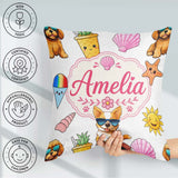 Custom Name Summer Dog Grey Ice Cream Starfish Seamless Pattern Square Filled Cushion Throw Pillow Sofa Bed Home Decor Zip Washable UK Made