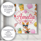 Personalised Name Cute Summer Dog Grey Custom  Modern Room Accent Elegant Feature Canvas Wall Art Print Decor Picture Ready to Hang