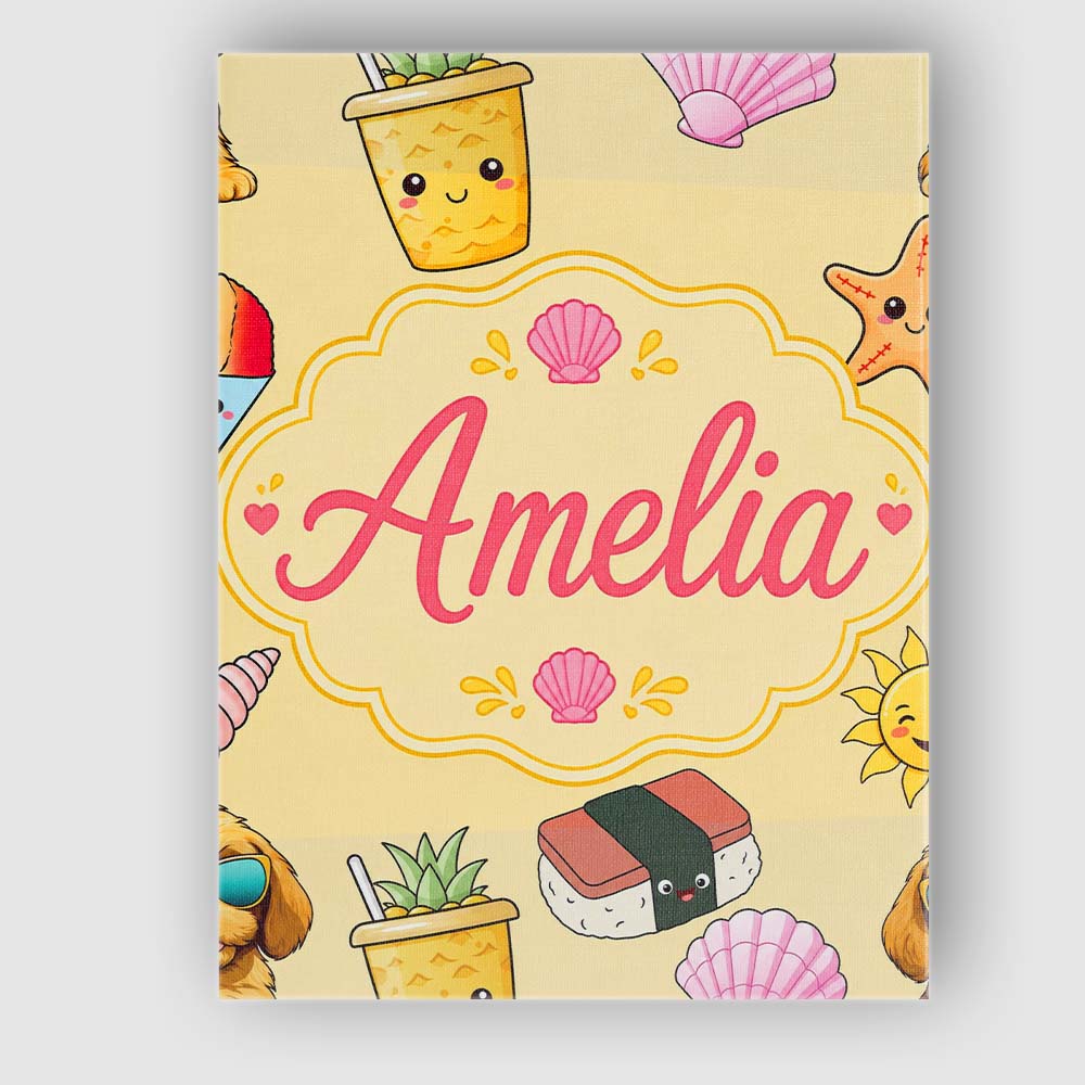 Personalised Name Cute Summer Dog Yellow Custom  Unique Gift Idea Elegant Feature Canvas Wall Art Print Decor Picture Ready to Hang