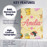 Personalised Name Cute Summer Dog Yellow Custom  Unique Gift Idea Elegant Feature Canvas Wall Art Print Decor Picture Ready to Hang