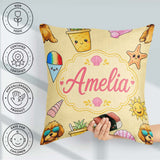 Custom Name Cute Summer Dog Yellow Background Ice Cream Starfish Square Filled Cushion Throw Pillow Sofa Bed Home Decor Zip Washable UK Made