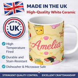 Personalized Custom Name Cute Summer Dog Yellow Background Ice Cream Starfish Seamless 11oz Ceramic Coffee Tea Mug White Large Handle