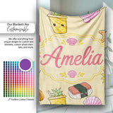 Cute Summer Dog Yellow Background Ice Cream Starfish Seamless  Personalised Custom Name Super Soft Fleece Blanket Bed Sofa Throw