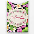 Tropical Hibiscus Flowers Plumeria Leaves Seamless Pattern Name Cute  Personalised Custom Name Super Soft Fleece Blanket Bed Sofa Throw