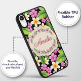 Tropical Hibiscus Flowers Plumeria Printed Design Custom Name Protective Phone Case Mobile Cover Durable Everyday Smartphone Shock Resistant