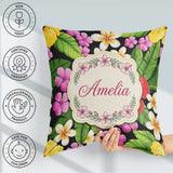Custom Name Tropical Hibiscus Plumeria Leaves Seamless Name Cute Square Filled Cushion Throw Pillow Sofa Bed Home Decor Zip Washable UK Made