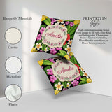 Custom Name Tropical Hibiscus Plumeria Leaves Seamless Name Cute Square Filled Cushion Throw Pillow Sofa Bed Home Decor Zip Washable UK Made