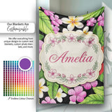Tropical Hibiscus Flowers Plumeria Leaves Seamless Pattern Name Cute  Personalised Custom Name Super Soft Fleece Blanket Bed Sofa Throw
