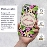 Tropical Hibiscus Flowers Plumeria Printed Design Custom Name Protective Phone Case Mobile Cover Durable Everyday Smartphone Shock Resistant