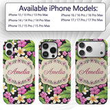 Tropical Hibiscus Flowers Plumeria Printed Design Custom Name Protective Phone Case Mobile Cover Durable Everyday Smartphone Shock Resistant
