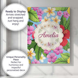 Personalised Name Tropical Hibiscus Flowers Custom  Bespoke Interior Contemporary Canvas Wall Art Print Decor Picture Ready to Hang