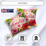Custom Name Tropical Hibiscus Flowers Background Plumeria Leaves Square Filled Cushion Throw Pillow Sofa Bed Home Decor Zip Washable UK Made