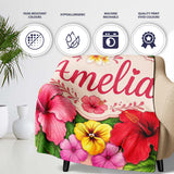 Tropical Hibiscus Flowers Beige Background Plumeria Leaves Seamless  Personalised Custom Name Super Soft Fleece Blanket Bed Sofa Throw