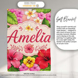 Tropical Hibiscus Flowers Beige Background Plumeria Leaves Seamless  Personalised Custom Name Super Soft Fleece Blanket Bed Sofa Throw