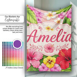 Tropical Hibiscus Flowers Beige Background Plumeria Leaves Seamless  Personalised Custom Name Super Soft Fleece Blanket Bed Sofa Throw