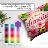Custom Name Tropical Hibiscus Flowers Background Plumeria Leaves Square Filled Cushion Throw Pillow Sofa Bed Home Decor Zip Washable UK Made