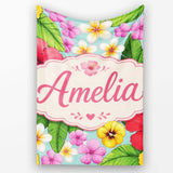 Tropical Hibiscus Flowers Mint Background Plumeria Leaves Seamless  Personalised Custom Name Super Soft Fleece Blanket Bed Sofa Throw