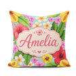 Custom Name Tropical Hibiscus Flowers Background Plumeria Leaves Square Filled Cushion Throw Pillow Sofa Bed Home Decor Zip Washable UK Made