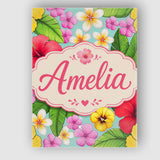 Personalised Name Tropical Hibiscus Flowers Custom  Bespoke Interior Contemporary Canvas Wall Art Print Decor Picture Ready to Hang