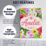 Personalised Name Tropical Hibiscus Flowers Custom  Bespoke Interior Contemporary Canvas Wall Art Print Decor Picture Ready to Hang