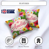 Custom Name Tropical Hibiscus Flowers Background Plumeria Leaves Square Filled Cushion Throw Pillow Sofa Bed Home Decor Zip Washable UK Made