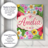 Personalised Name Tropical Hibiscus Flowers Custom  Bespoke Interior Contemporary Canvas Wall Art Print Decor Picture Ready to Hang