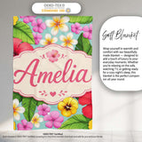 Tropical Hibiscus Flowers Mint Background Plumeria Leaves Seamless  Personalised Custom Name Super Soft Fleece Blanket Bed Sofa Throw