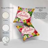 Custom Name Tropical Hibiscus Flowers Background Plumeria Leaves Square Filled Cushion Throw Pillow Sofa Bed Home Decor Zip Washable UK Made