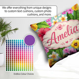 Custom Name Tropical Hibiscus Flowers Background Plumeria Leaves Square Filled Cushion Throw Pillow Sofa Bed Home Decor Zip Washable UK Made