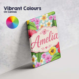 Personalised Name Tropical Hibiscus Flowers Custom  Bespoke Interior Contemporary Canvas Wall Art Print Decor Picture Ready to Hang