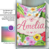 Tropical Hibiscus Flowers Mint Background Plumeria Leaves Seamless  Personalised Custom Name Super Soft Fleece Blanket Bed Sofa Throw